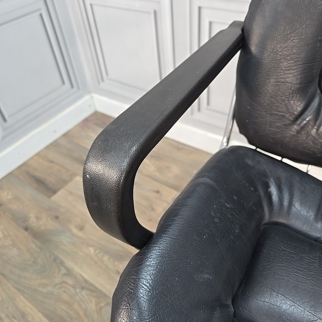 Retro Swivel Office Chair Italian Palladium Vinyl Seat Chrome Vintage Mcm photo vinterior