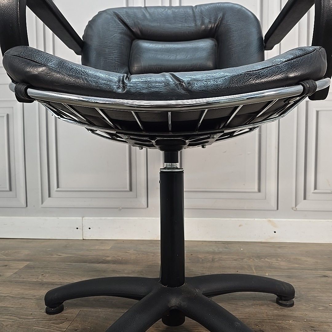 190.0 Retro Swivel Office Chair Italian Palladium Vinyl Seat Chrome Vintage Mcm photo