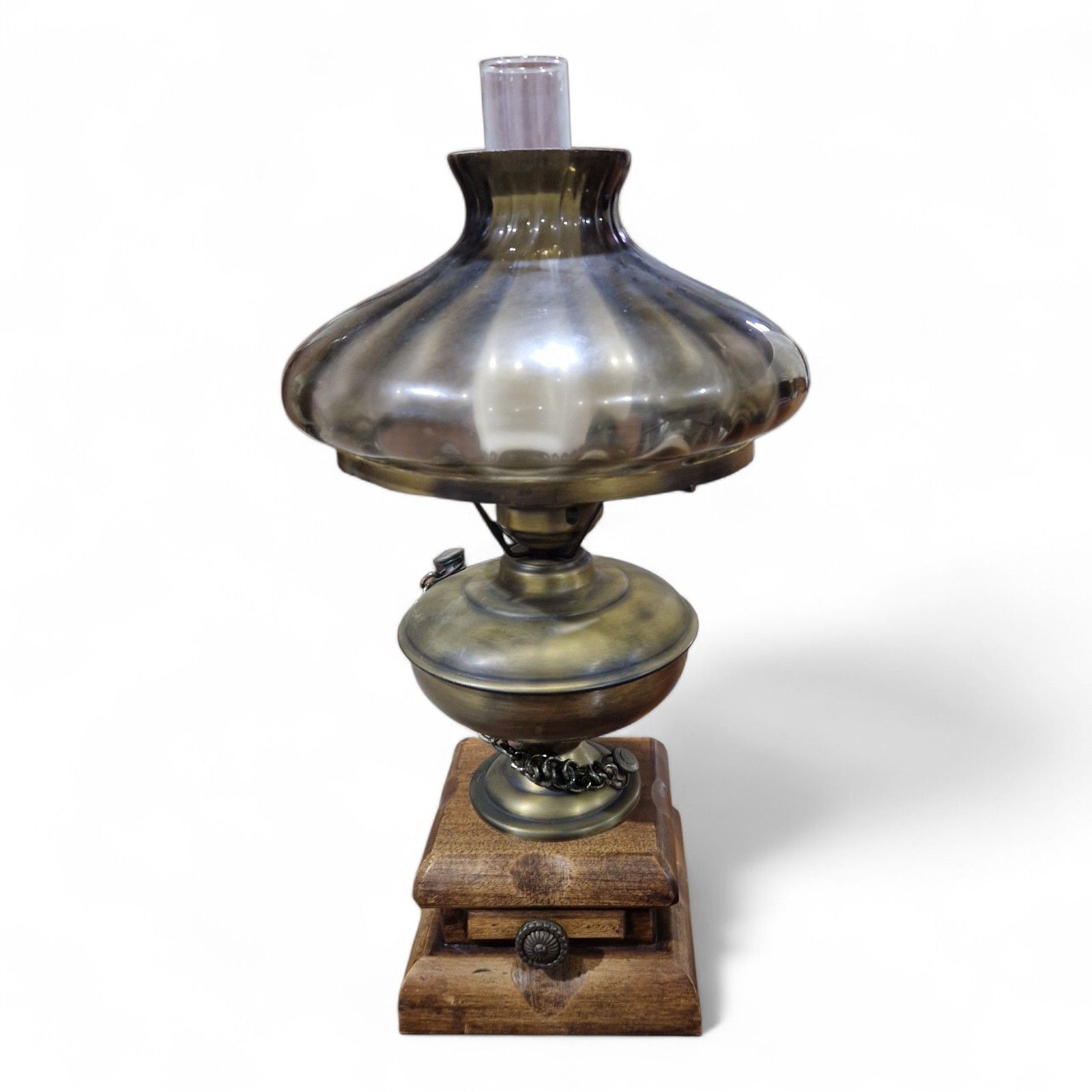 Antique Desk Light Converted Glass Chimney Oil Lamp Smoked Glass Globe