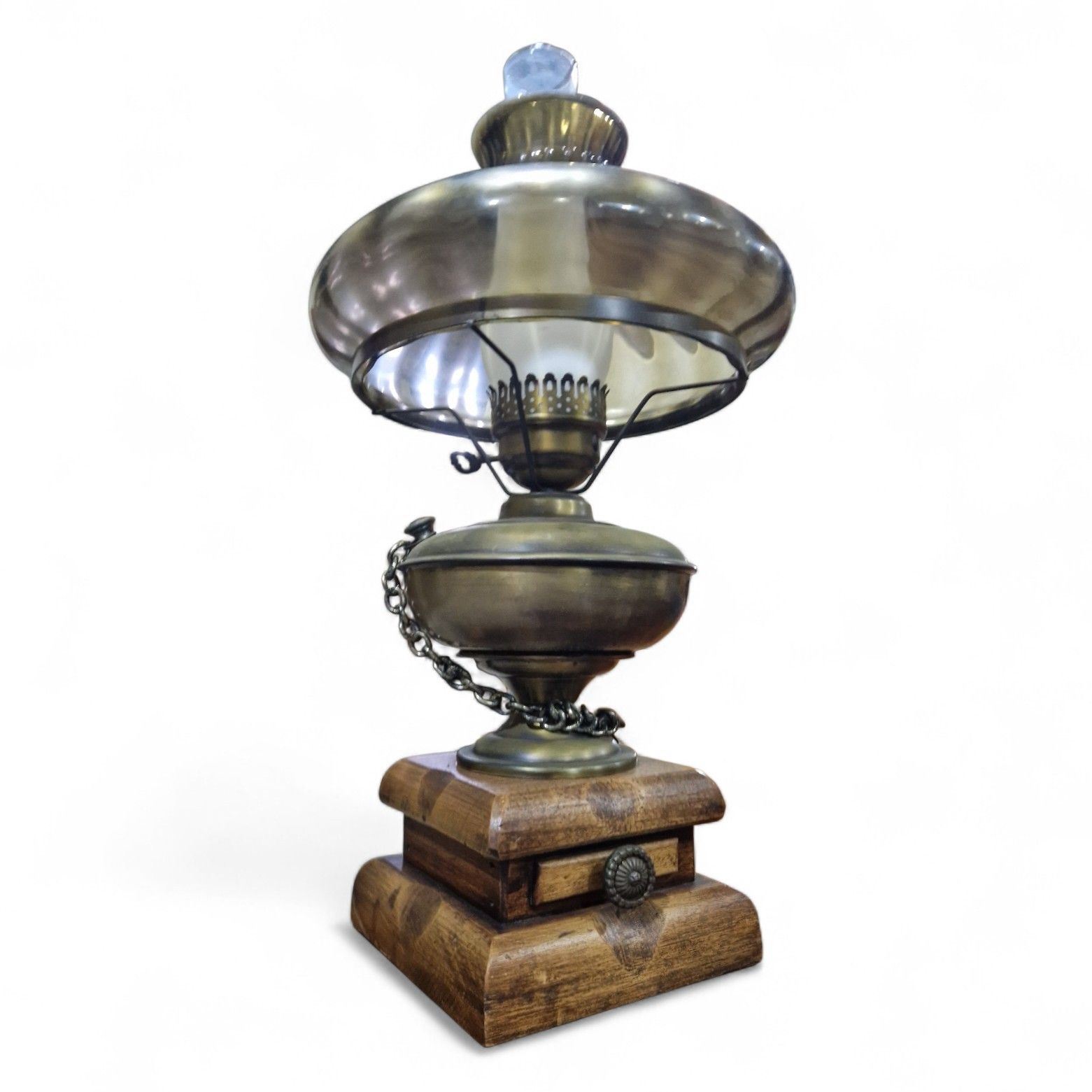 Antique Desk Light Converted Glass Chimney Oil Lamp Smoked Glass Globe photo buy