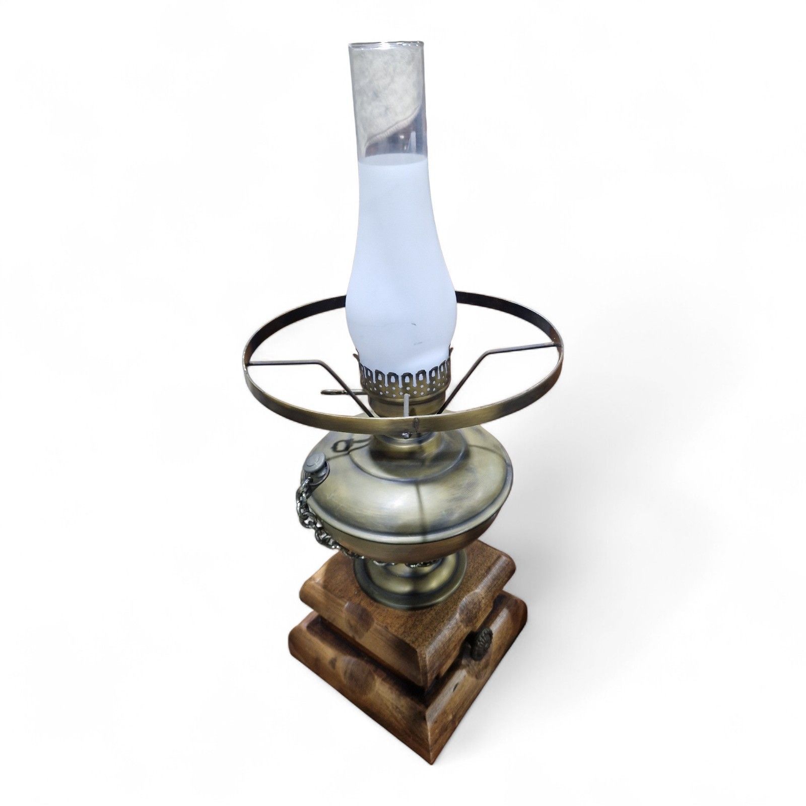 Lighting Antique Desk Light Converted Glass Chimney Oil Lamp Smoked Glass Globe photo