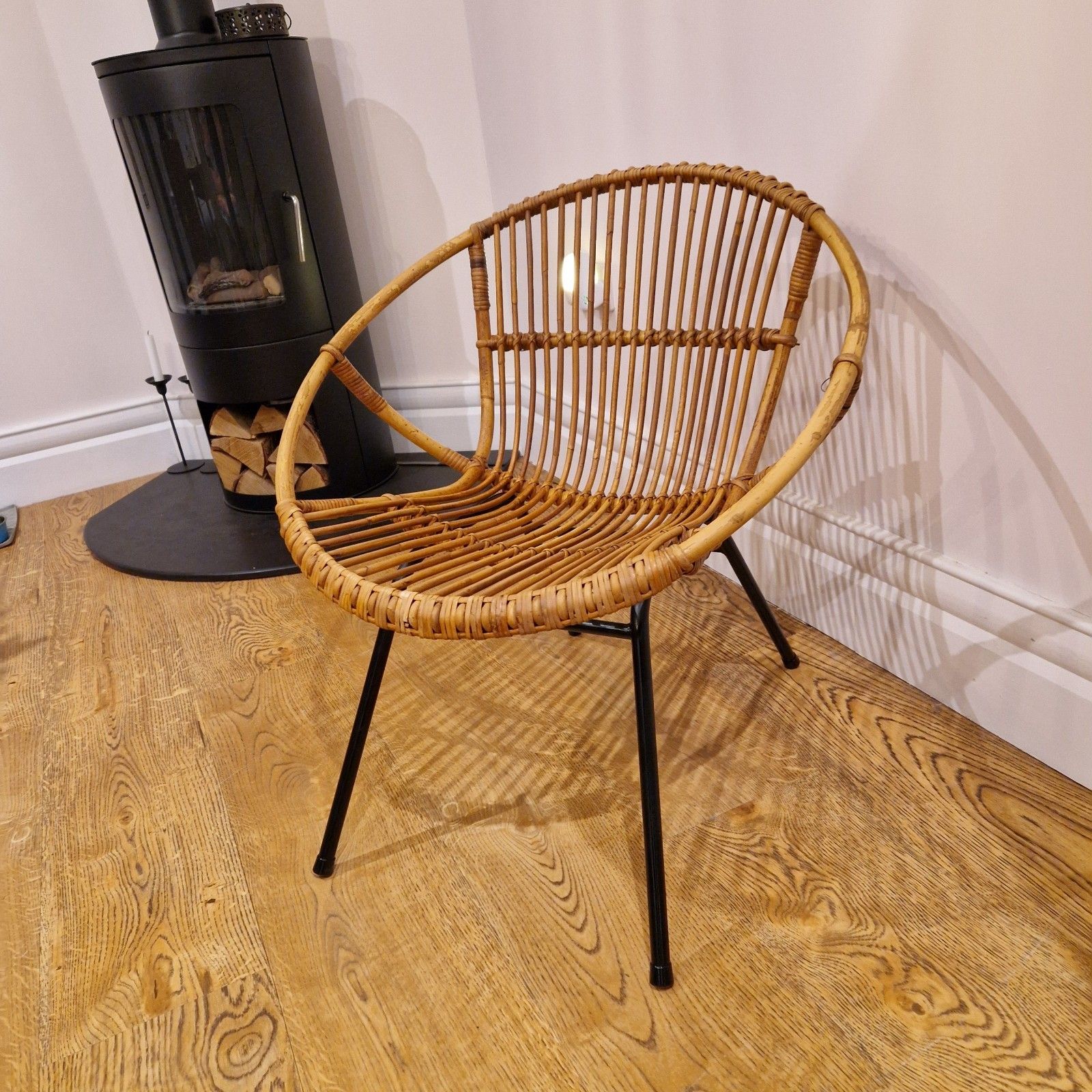 Vintage 1970s Rattan Accent Chair With Metal Legs – Franco Albini Inspired photo Furniture