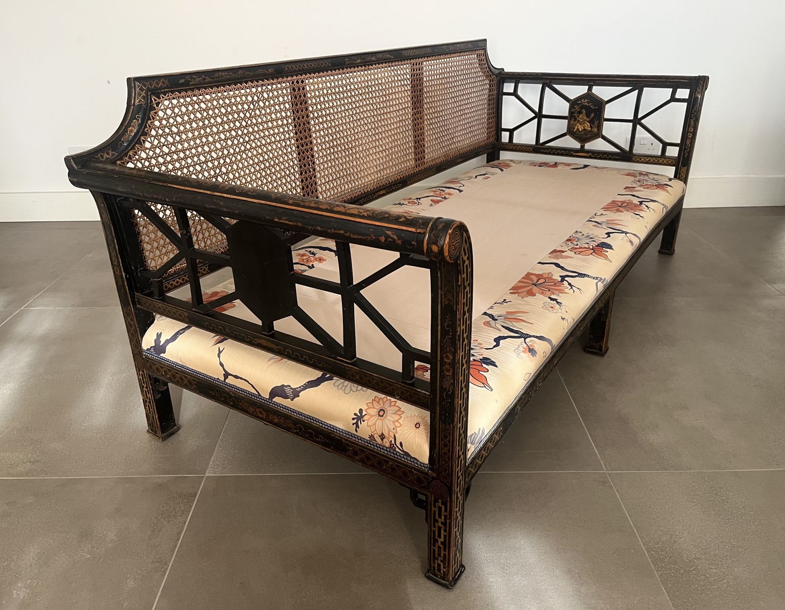 Decoratively Painted Chinoiserie Antique Three Seater Sofa. photo furniture