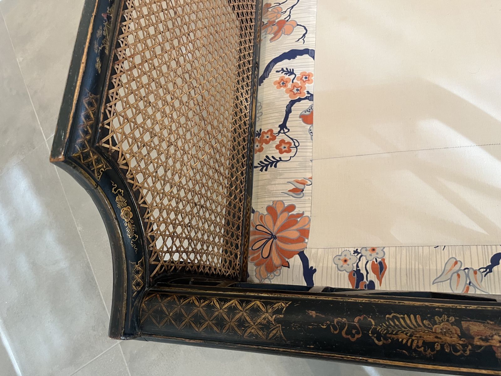 Decoratively Painted Chinoiserie Antique Three Seater Sofa. photo Furniture