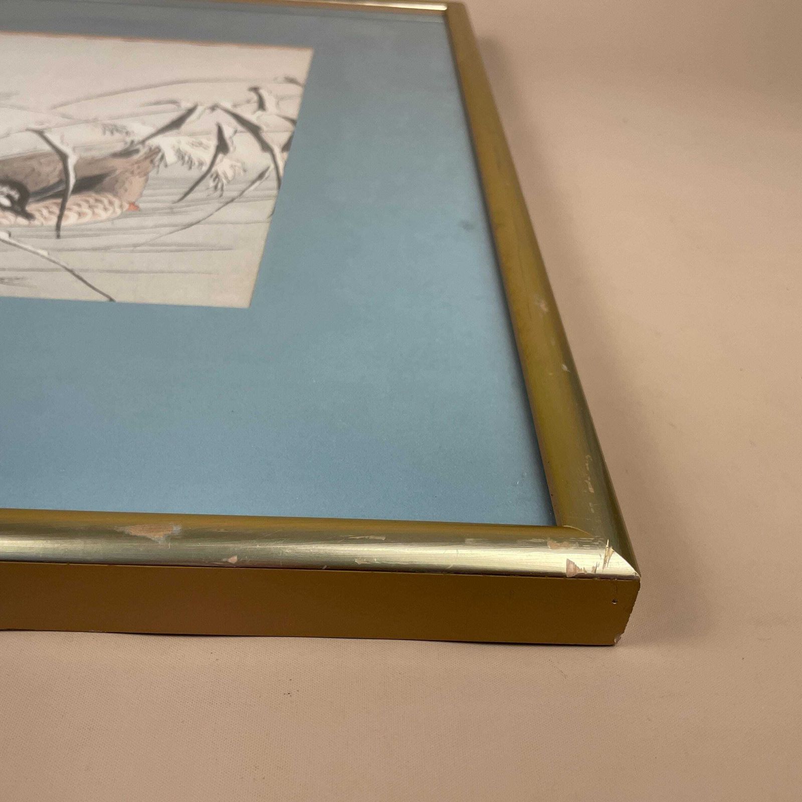 photo for sale Oriental Art Japan Original Imao Keinen Picture Flowers & Birds Book Reed Duck Picture Framed Gold Antique Artwork Woodcut Print Japanese