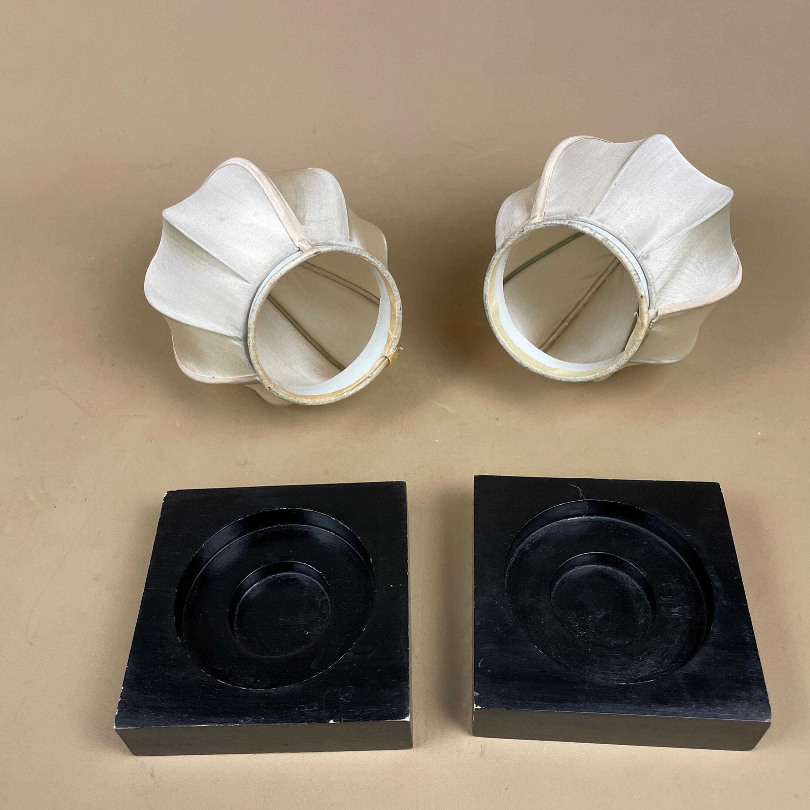 Home Decor Matching Pair Of Silk Lantern Candlestick Candle Stick Holder Tea Light Vintage Square Wood Base Taper Dinner Candlesticks Oriental 2 Set photo