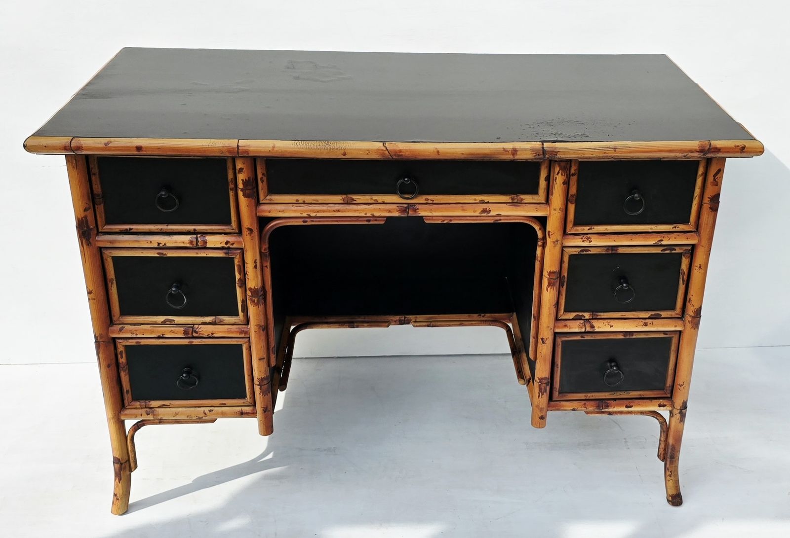 A Mid Century Chinese Chippendale Bamboo Writing Desk, Chinoiserie photo 695.0