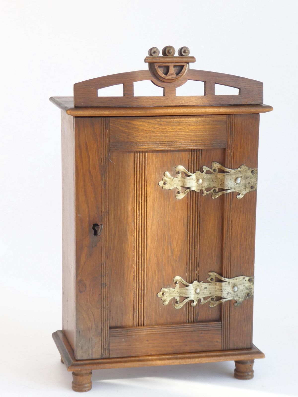 Antique Dutch Oak Medicine Cabinet With Brass Decor, Jugendstil Apothecary, Chest With Lock. photo furniture