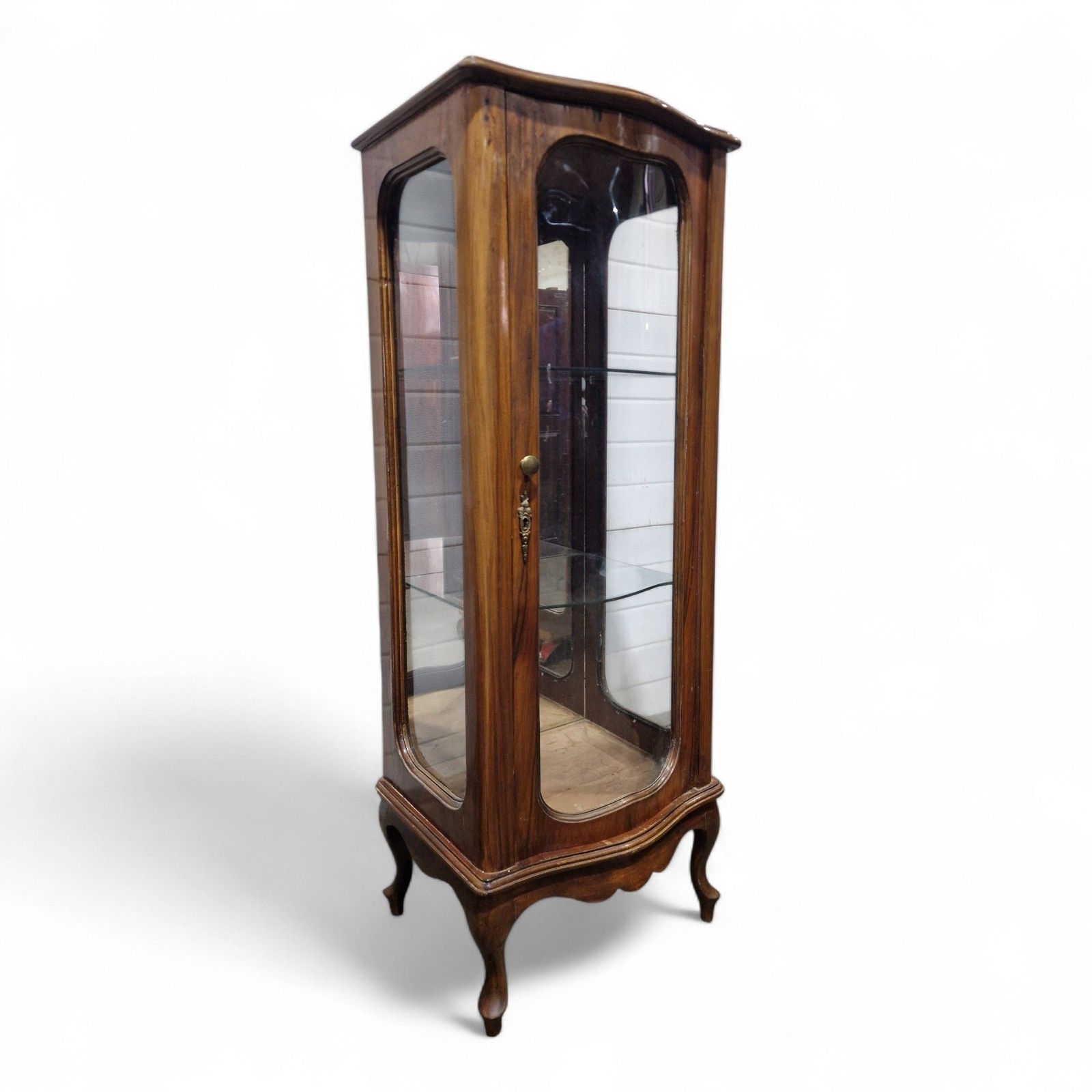 French Style Display Cabinet Serpentine Cabriole Tall Slim Vintage Cabriole Leg