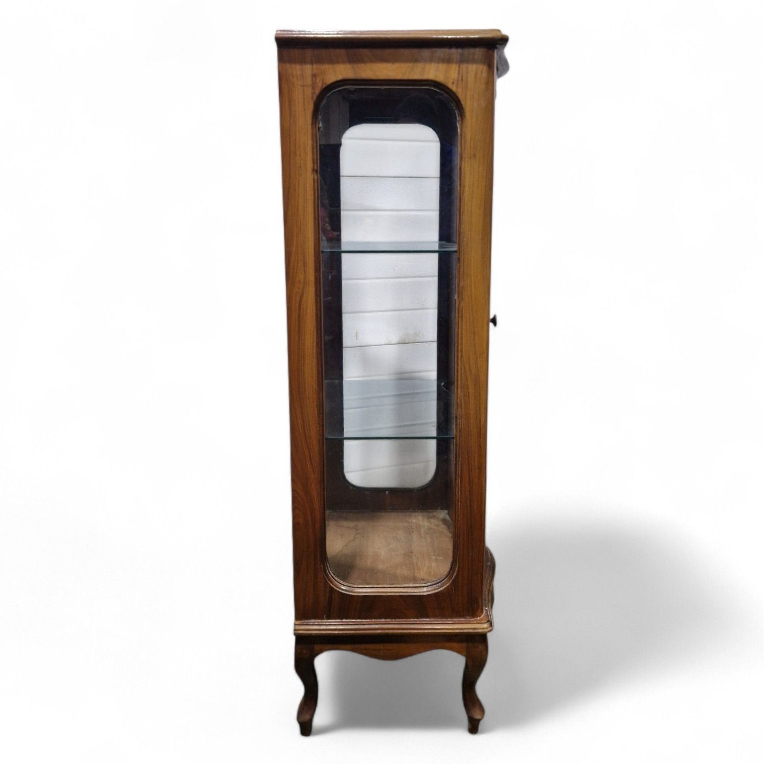 photo buy French Style Display Cabinet Serpentine Cabriole Tall Slim Vintage Cabriole Leg