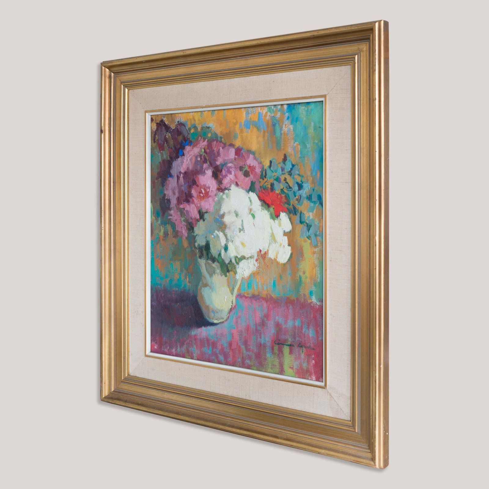 Floral Still Life Colourist Oil Painting – Signed (Artist Unidentified). photo for sale