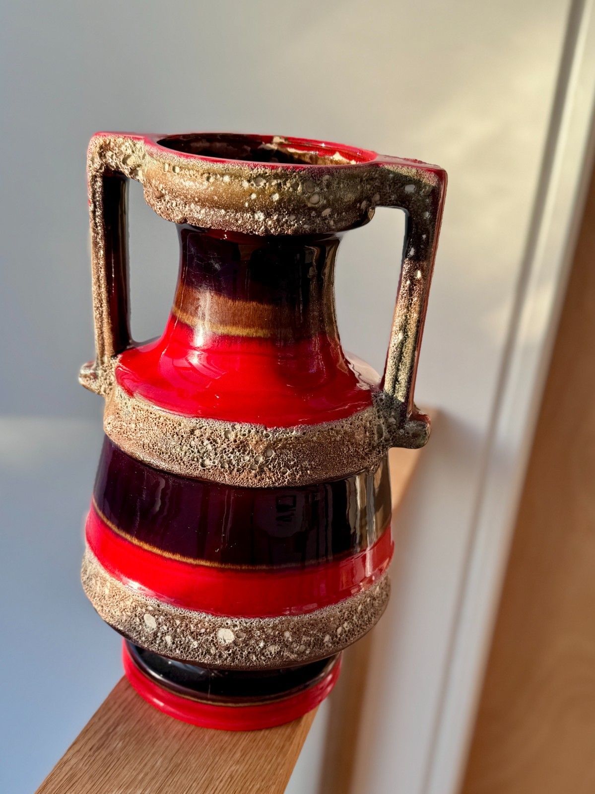 Rare West German Fat Lava Vase, Twin Handled Amphora Shape 41cm Tall photo 120.0