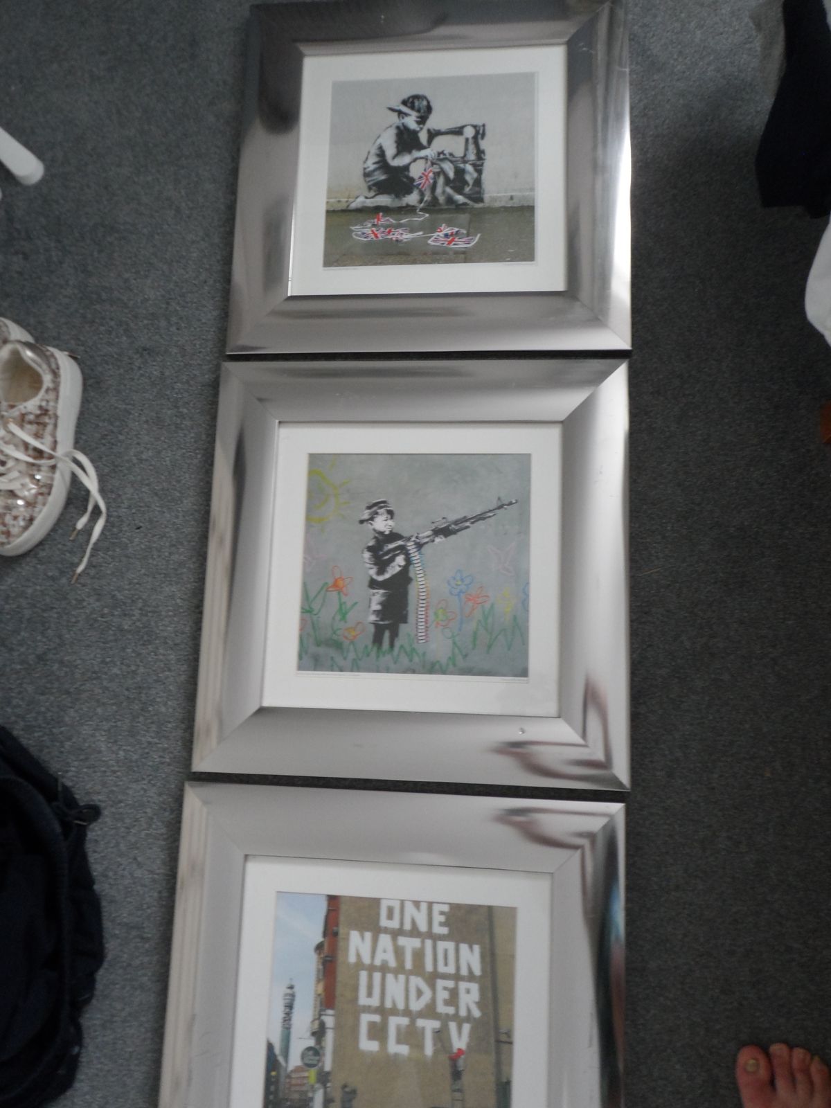 X3 Banksy Framed Art Graffic Street Photographic Prints