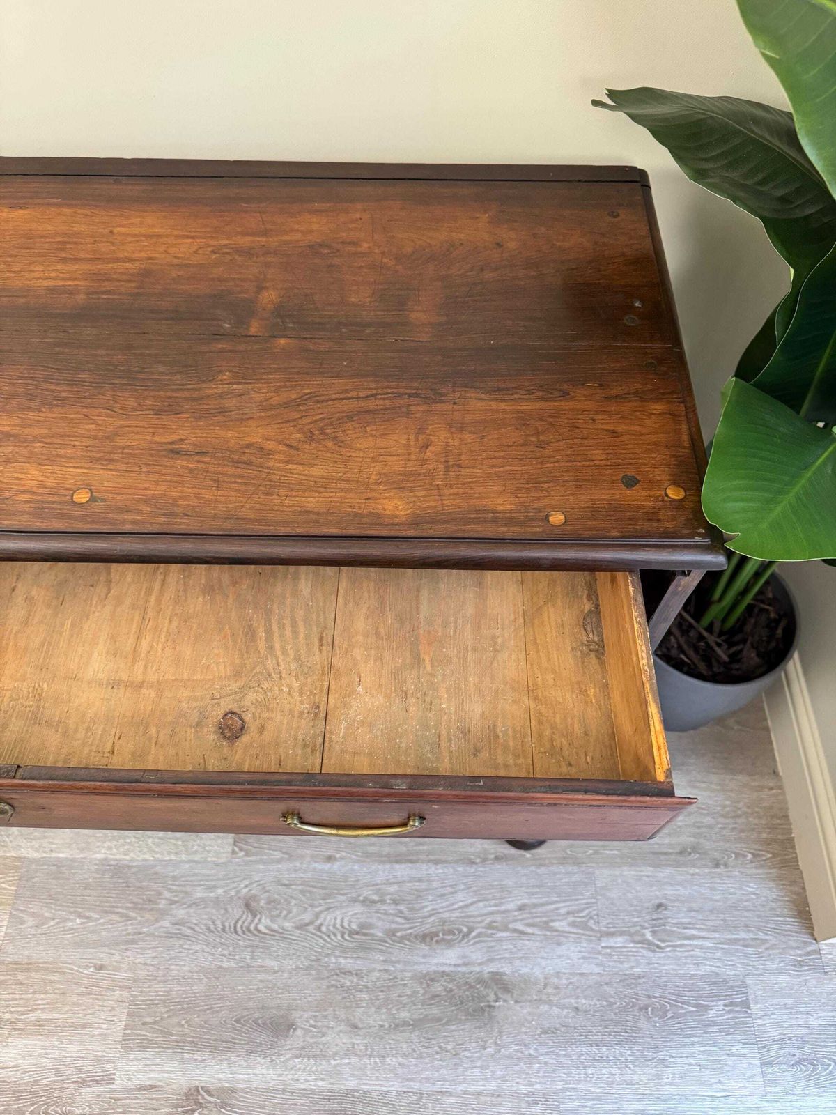 395.0 Solid Wood Rustic Dark Wood Antique Chest Of Drawers: Large 5 Drawer Dresser With Metal Handles photo