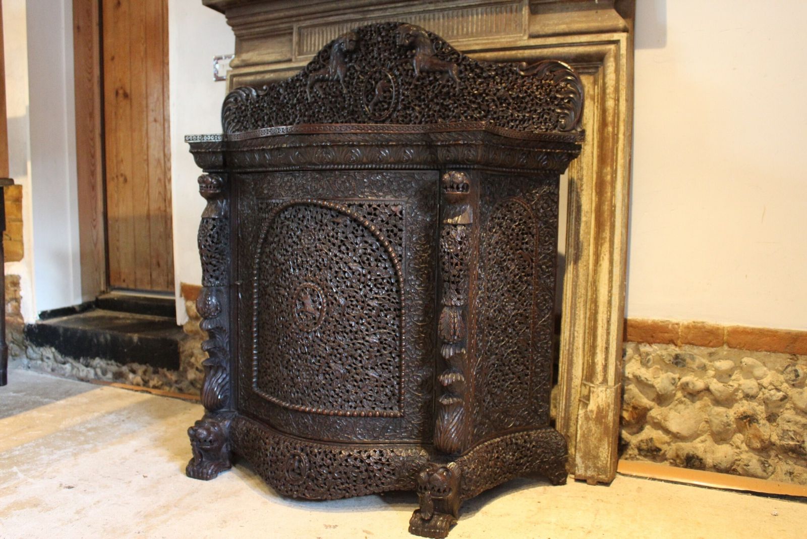 Cabinet Sideboard Outstanding Burmese Carved Padauk C1880 photo for sale