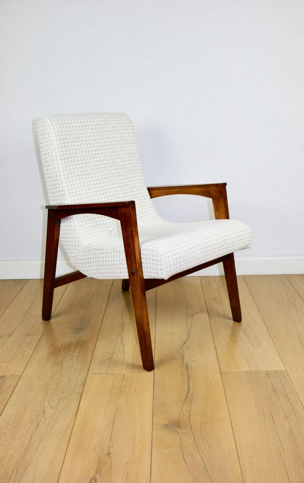 Vintage Herringbone Loft Armchair, Natural Fabric, Model From The 1970s