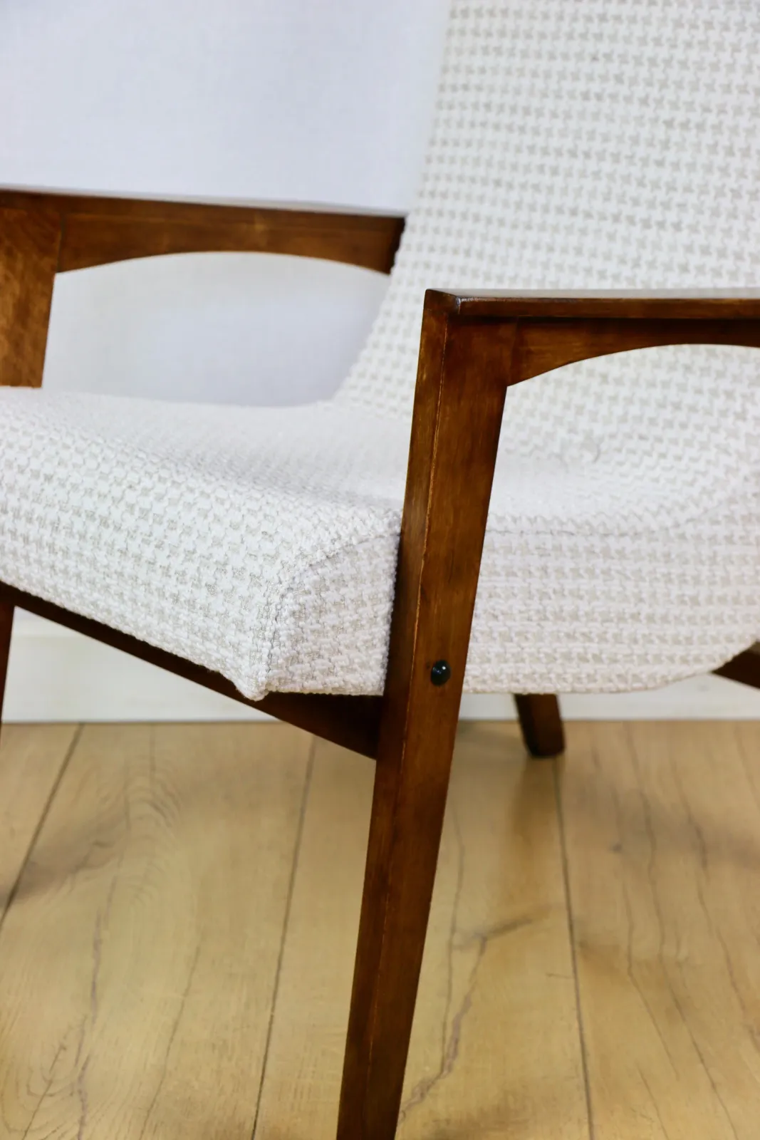 Vintage Herringbone Loft Armchair, Natural Fabric, Model From The 1970s photo vinterior