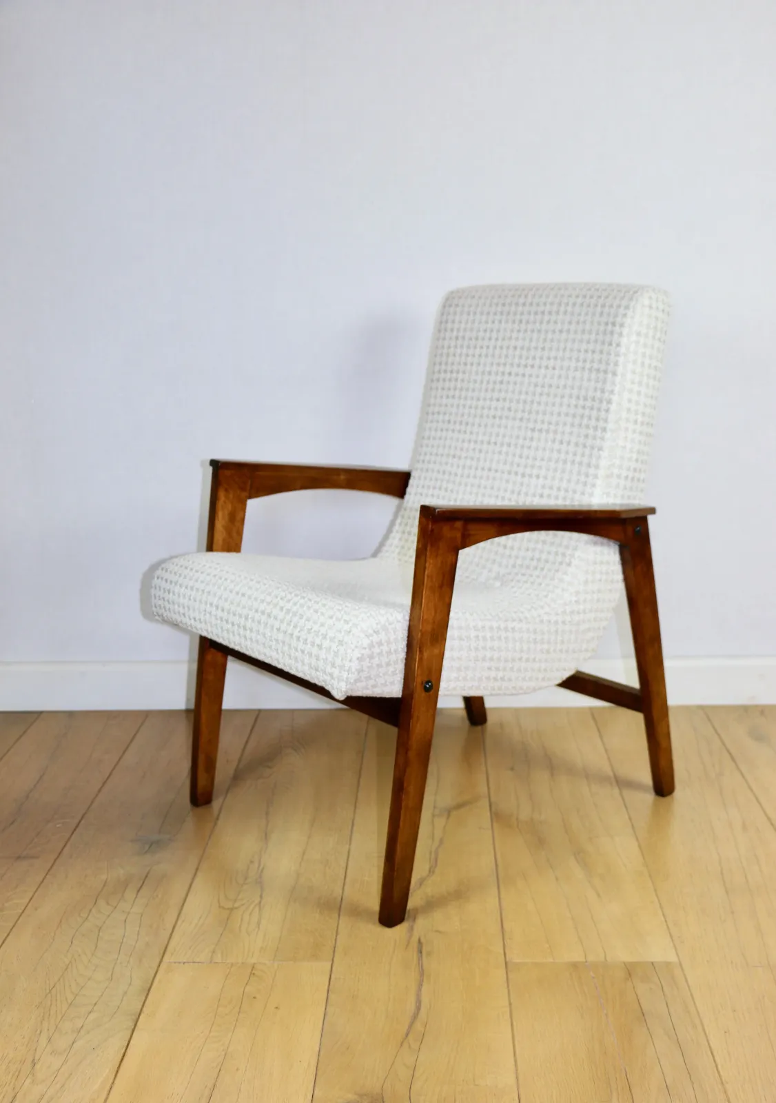 Vintage Herringbone Loft Armchair, Natural Fabric, Model From The 1970s photo buy