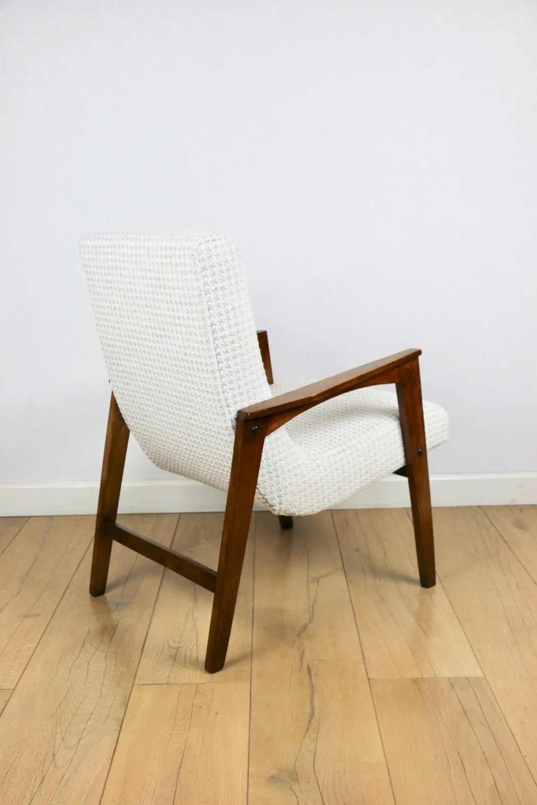 Furniture Vintage Herringbone Loft Armchair, Natural Fabric, Model From The 1970s photo