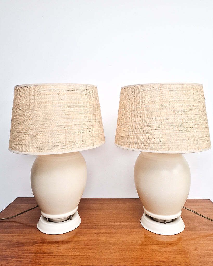 Mid Century Cream Table Large Lamp & Shade (1930s Converted Speaker) photo for sale