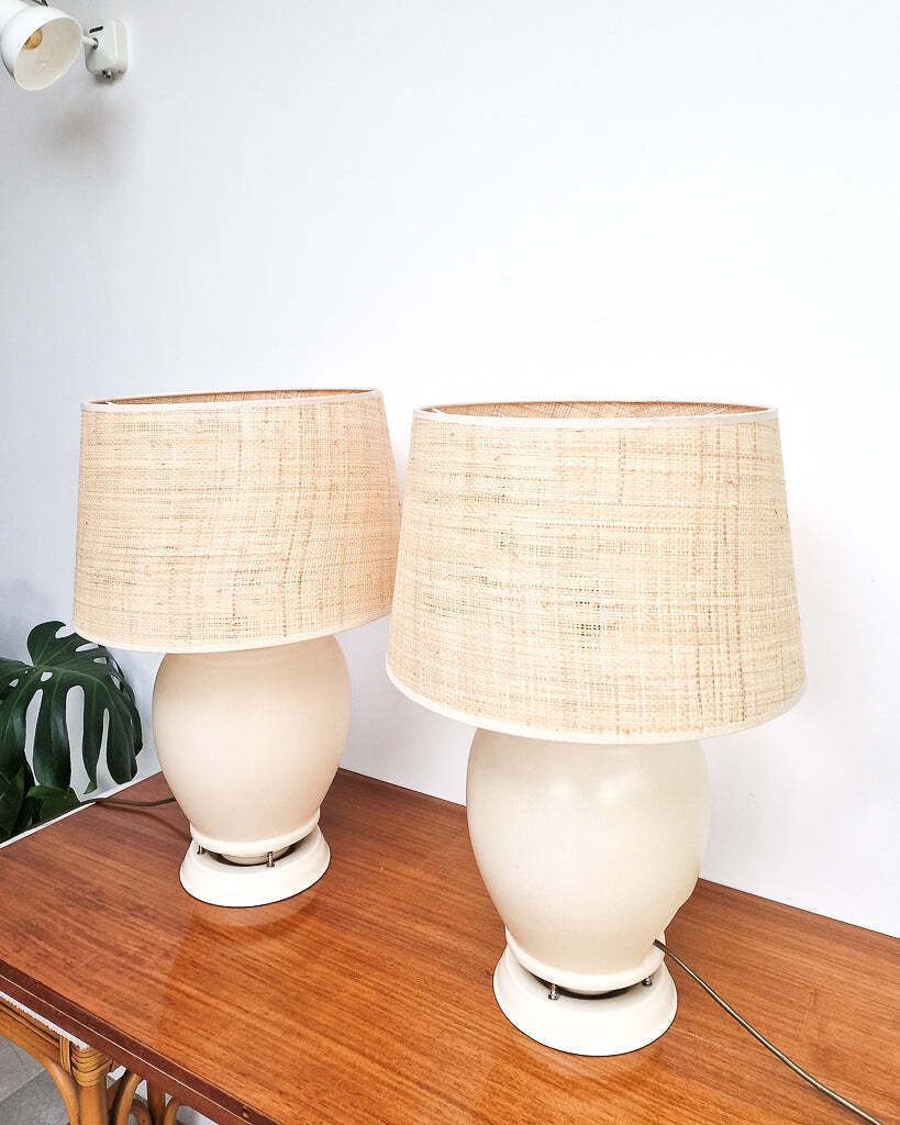 Lighting Mid Century Cream Table Large Lamp & Shade (1930s Converted Speaker) photo