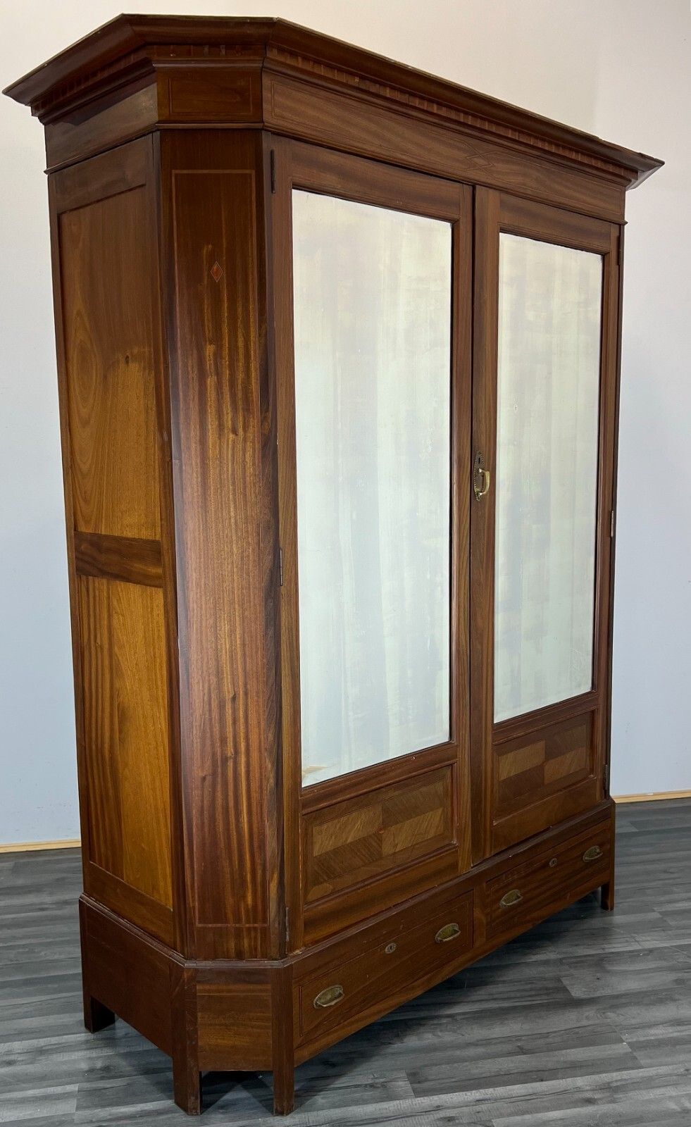 Wardrobe Antique French Style Two Door Mirrored Carved Armoire Cabinet Lot 2253 photo for sale