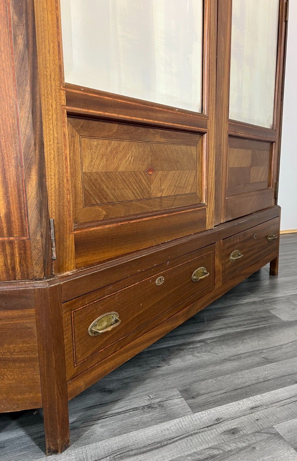 Wardrobe Antique French Style Two Door Mirrored Carved Armoire Cabinet Lot 2253 photo vinterior