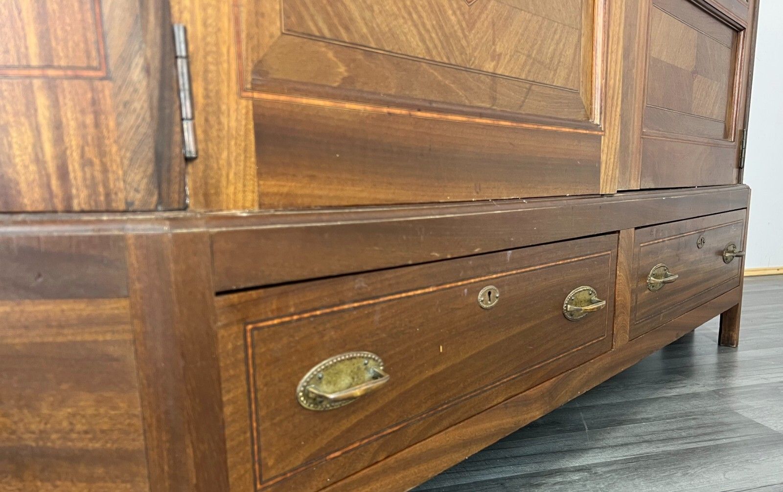 Wardrobe Antique French Style Two Door Mirrored Carved Armoire Cabinet Lot 2253 photo vintage