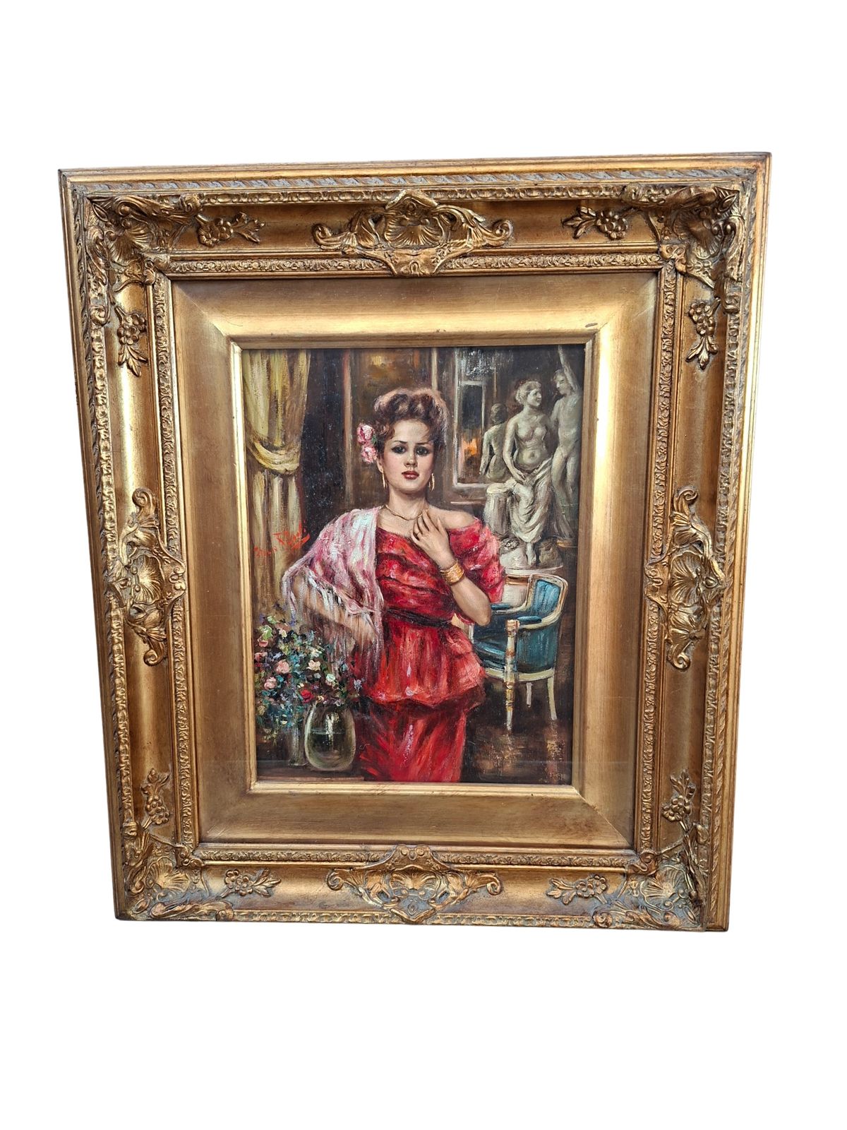 Splendido Dipinto D’autore Franco Rispoli Scuola Napoletana Rittratto Femminile photo buy