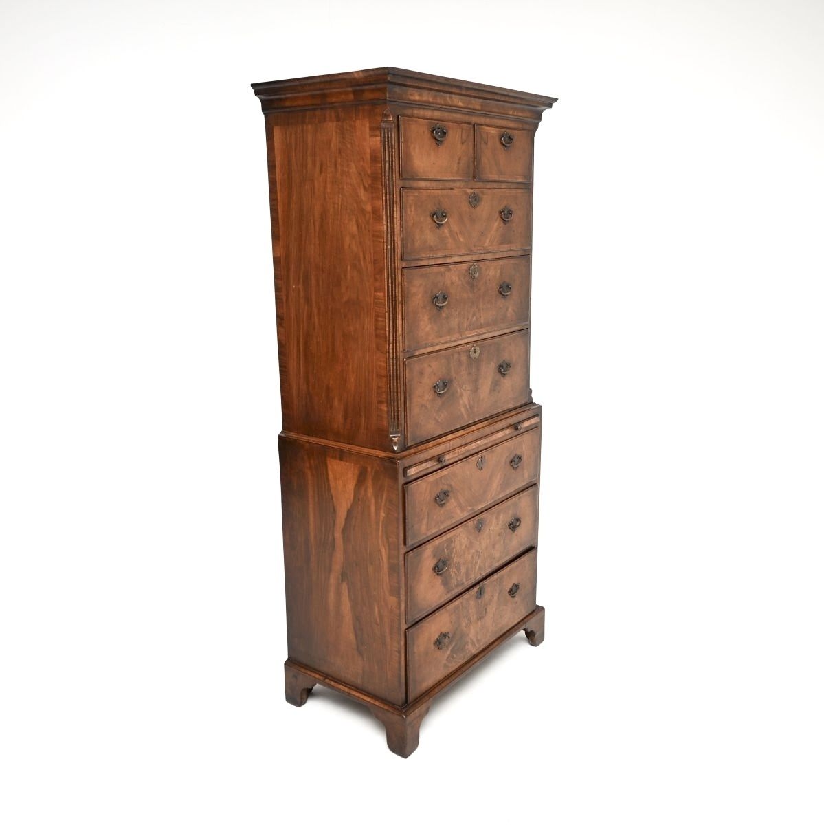 Furniture Antique Figured Walnut Chest On Chest Of Drawers photo
