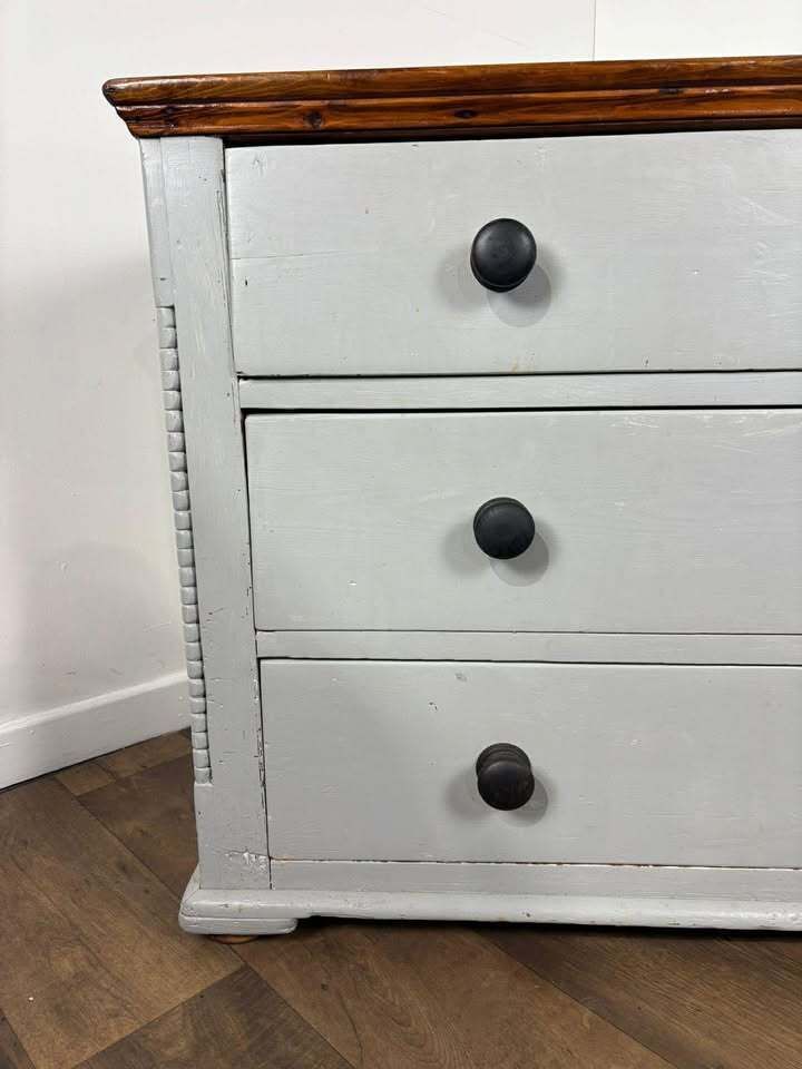 Victorian Pine Three Drawer Painted Chest With Stripped Top photo 469.0