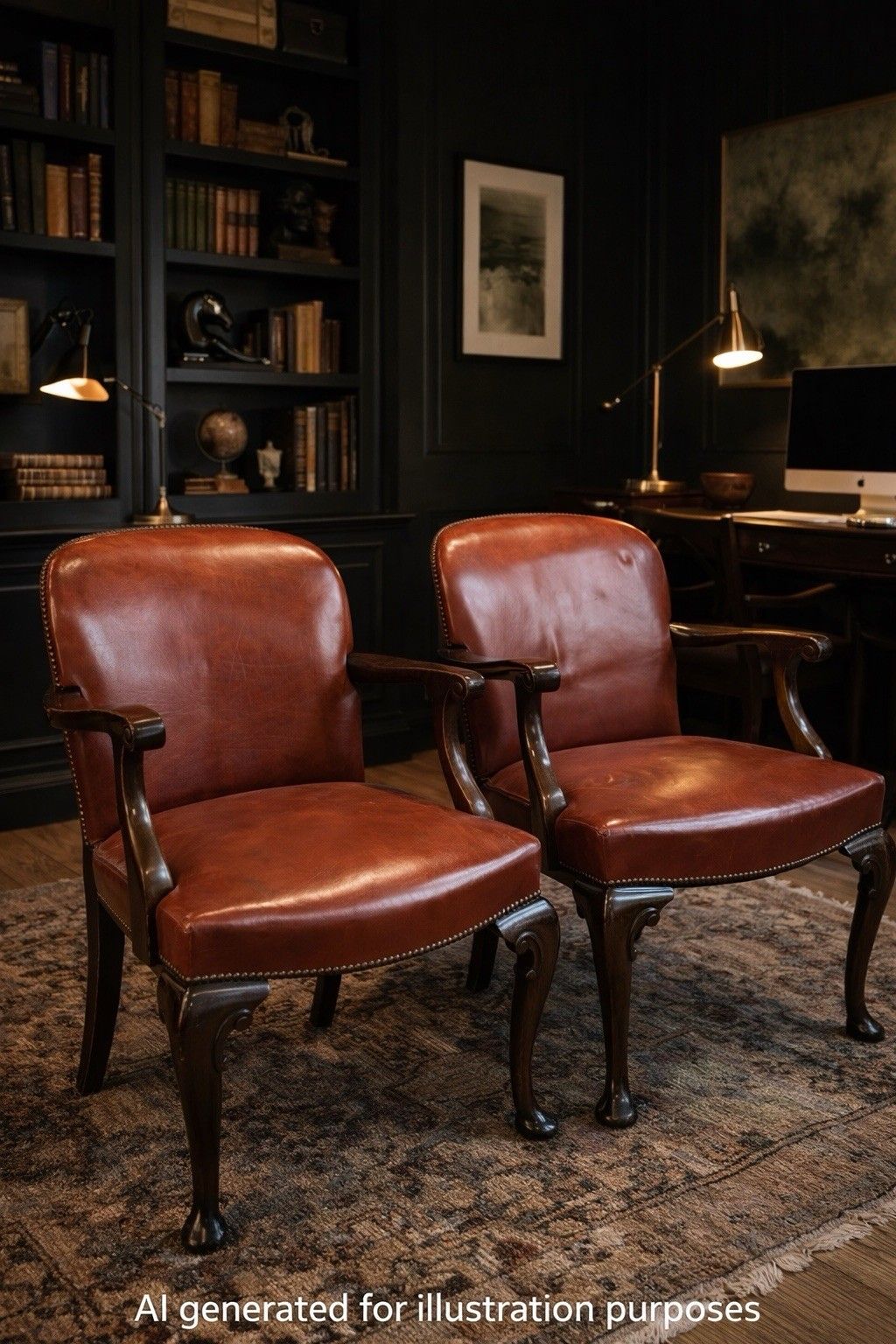 photo buy Antique Pair Of Gainsborough Style Mahogany Armchairs Desk Study Carver Chairs