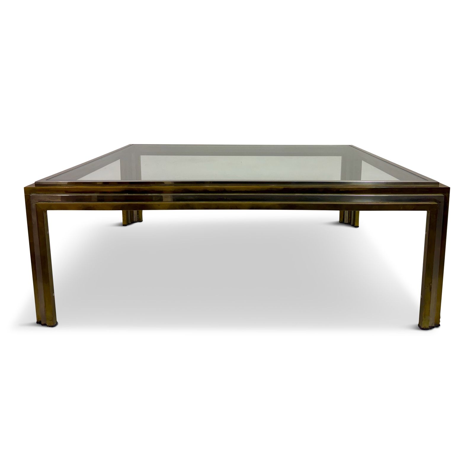 1970s French Steel And Brass Coffee Table