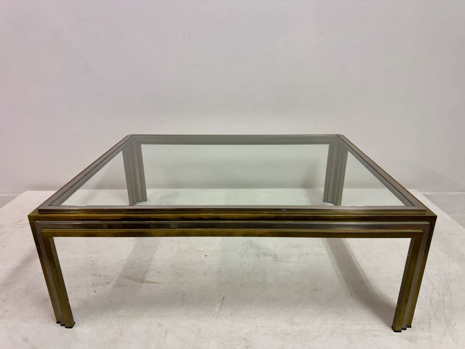 1970s French Steel And Brass Coffee Table photo for sale