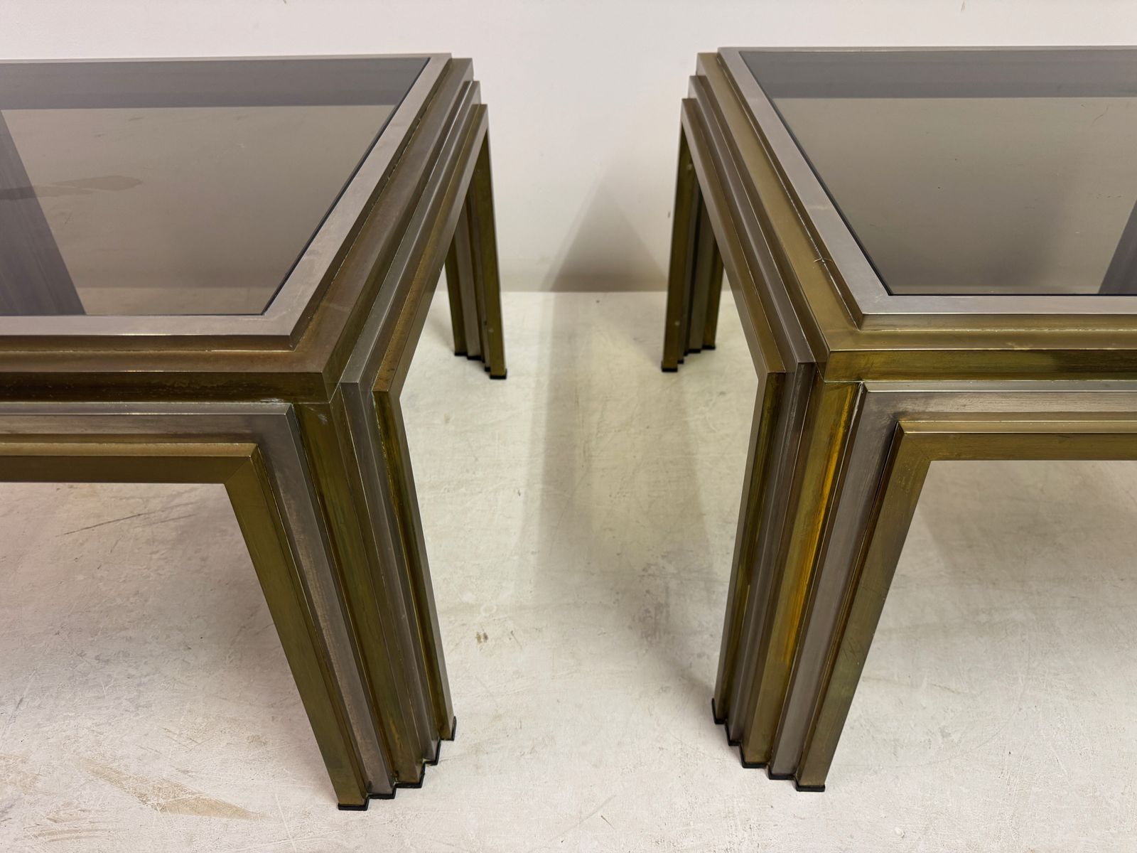 Pair Of 1970s Steel And Brass Side Tables photo Furniture
