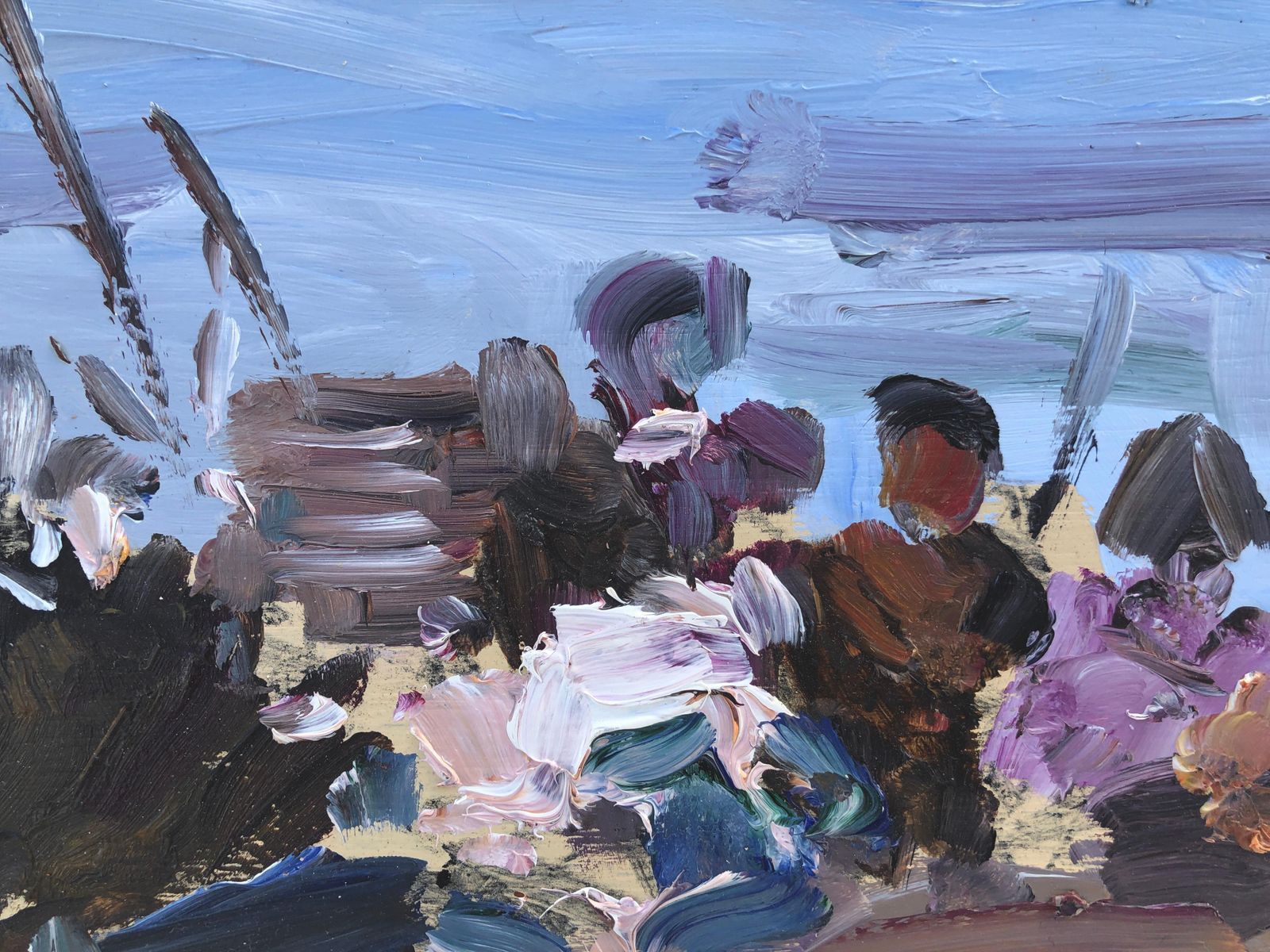Joan Vives Maristany Mediterranean Beach Picnic Scene With Figures Spanish Impressionist Coastal Oil Painting On Panel C.1990 photo Art