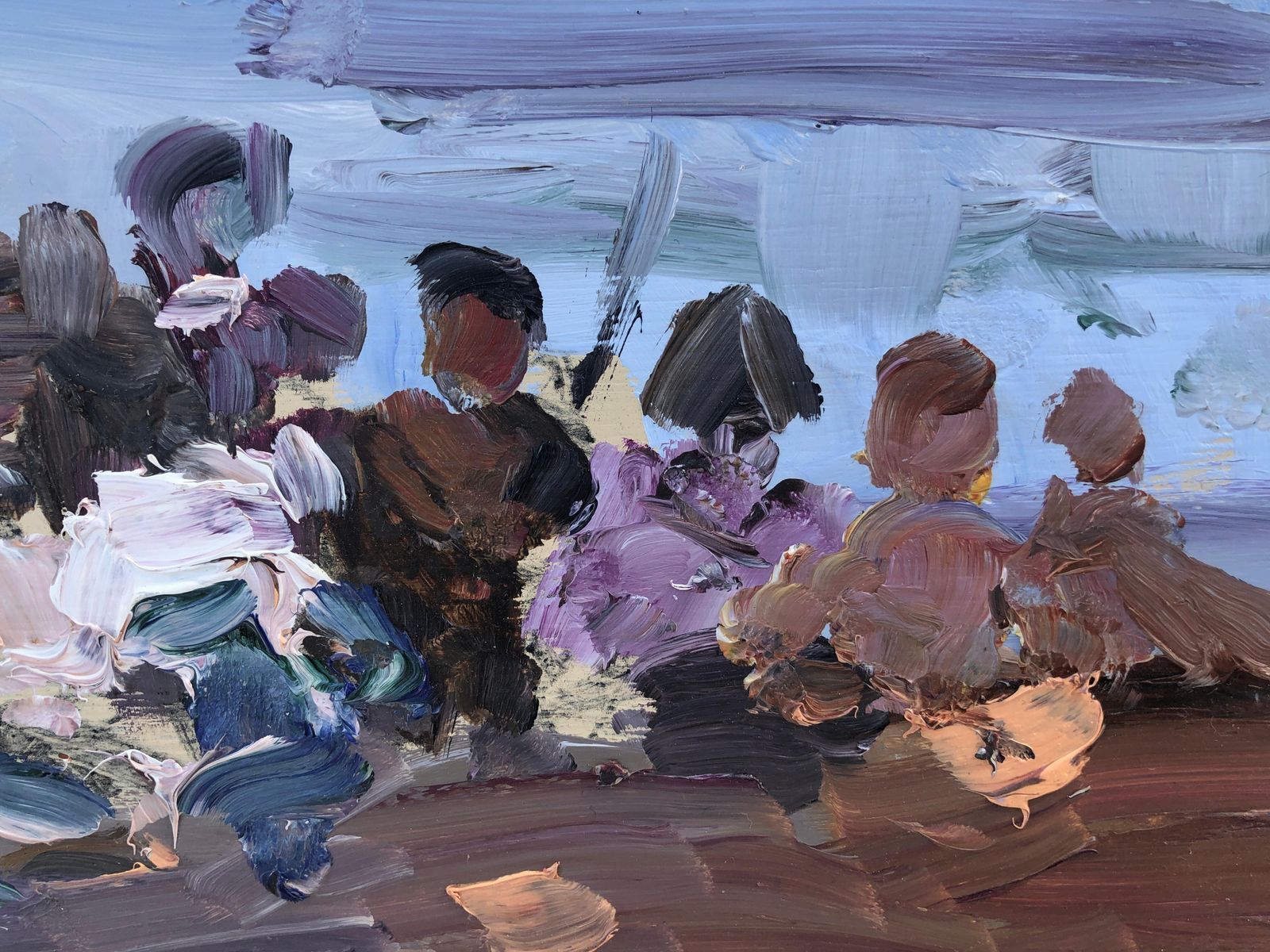 Joan Vives Maristany Mediterranean Beach Picnic Scene With Figures Spanish Impressionist Coastal Oil Painting On Panel C.1990 photo 450.0