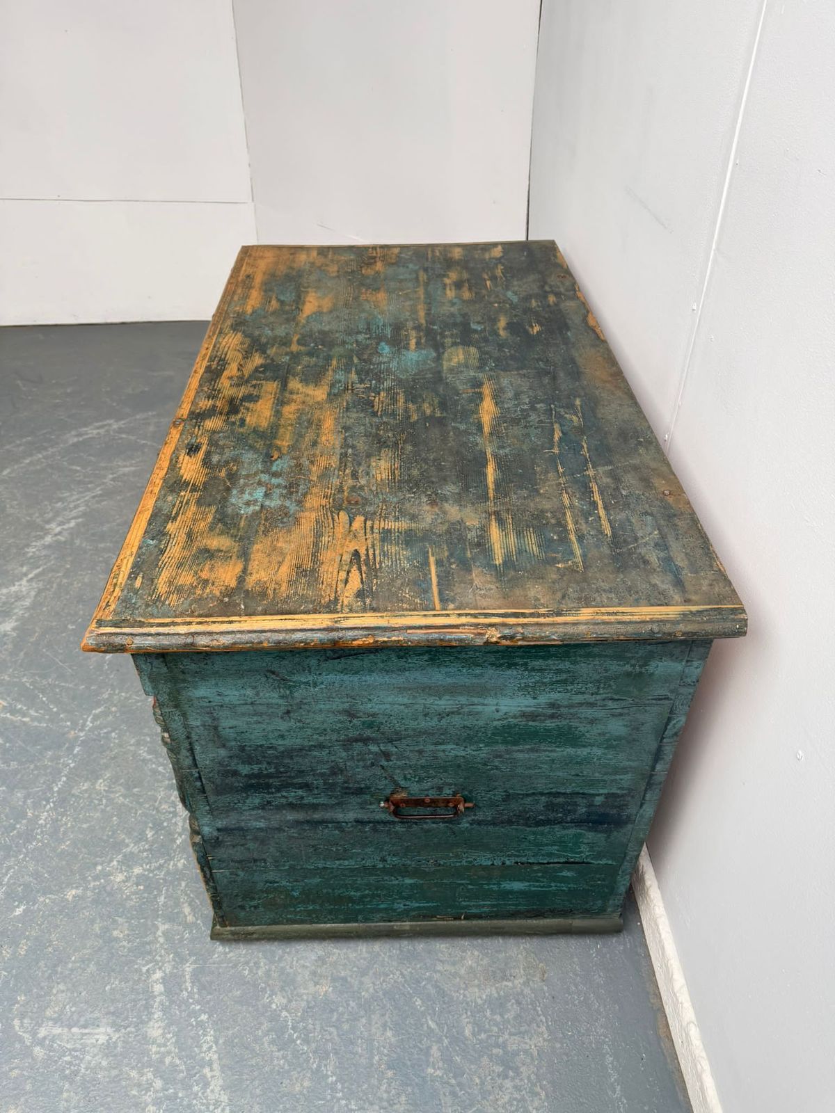 A Truly Amazing Genuine Hungarian Georgian Painted Teal Large Mule Chest photo buy