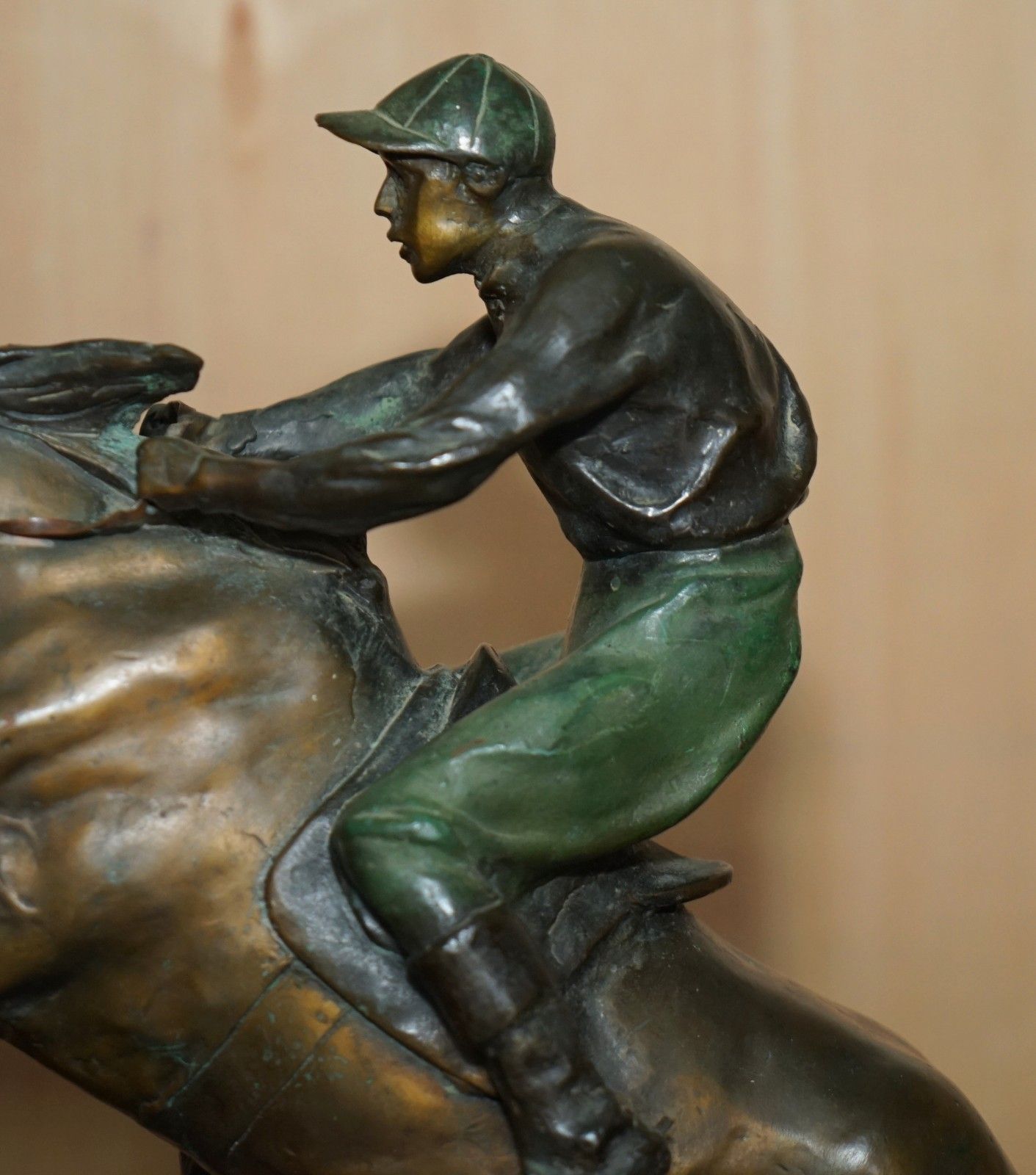 Large Vintage Bronze And Gilt Bronze With Marble Base Statue Of A Jockey & Rider photo 1095.0