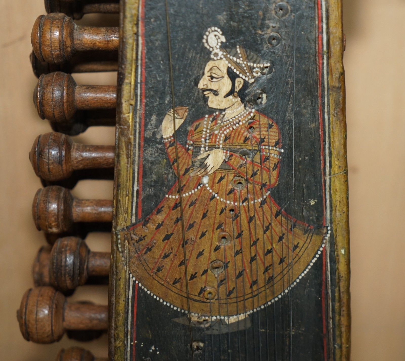 Hand Painted Antique Circa 1860 Indian Sindhi Sarangi Musical Instrument photo buy