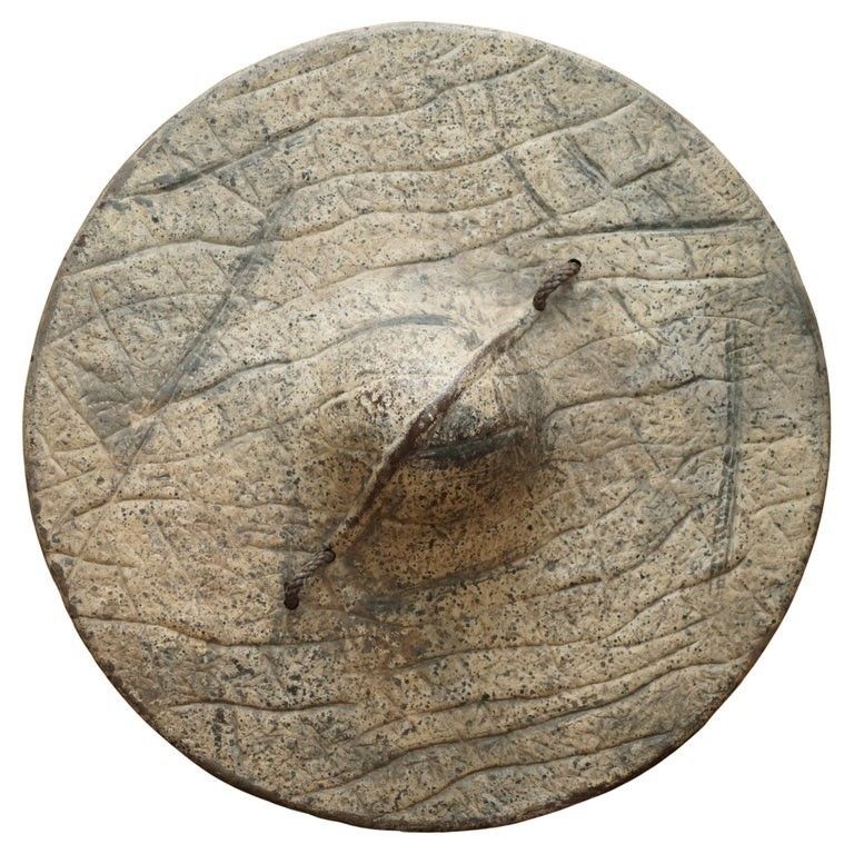 Antique Bedja Animal Hide Shield From Sudan Made In Pressed Hard Leather & Rope