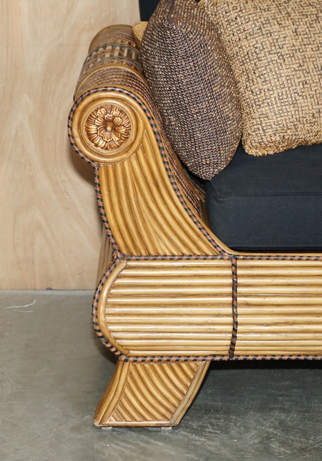 Stunning Vintage 1970's Moroccan Bamboo Framed Sofa With Aztec Style Patterns photo for sale