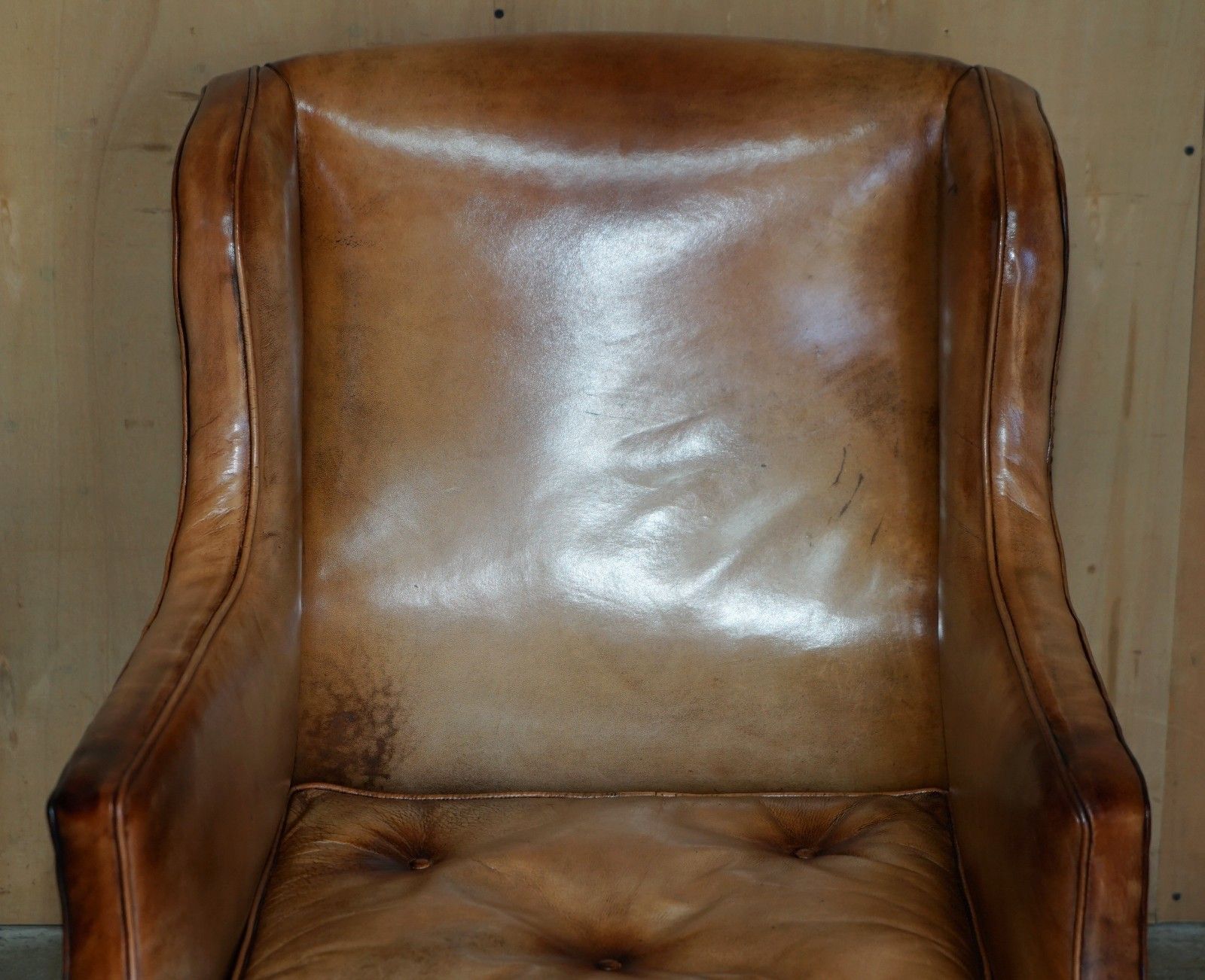 Sculptural Frame Antique Chesterfield William IV Brown Leather Library Armchair photo for sale