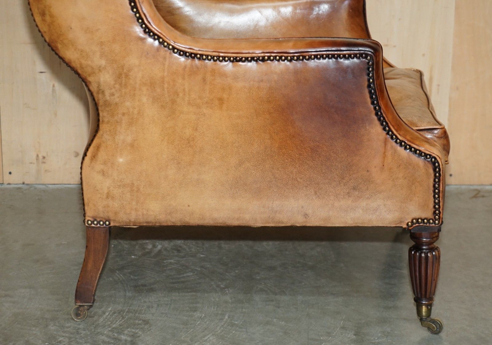 photo furniture Sculptural Frame Antique Chesterfield William IV Brown Leather Library Armchair