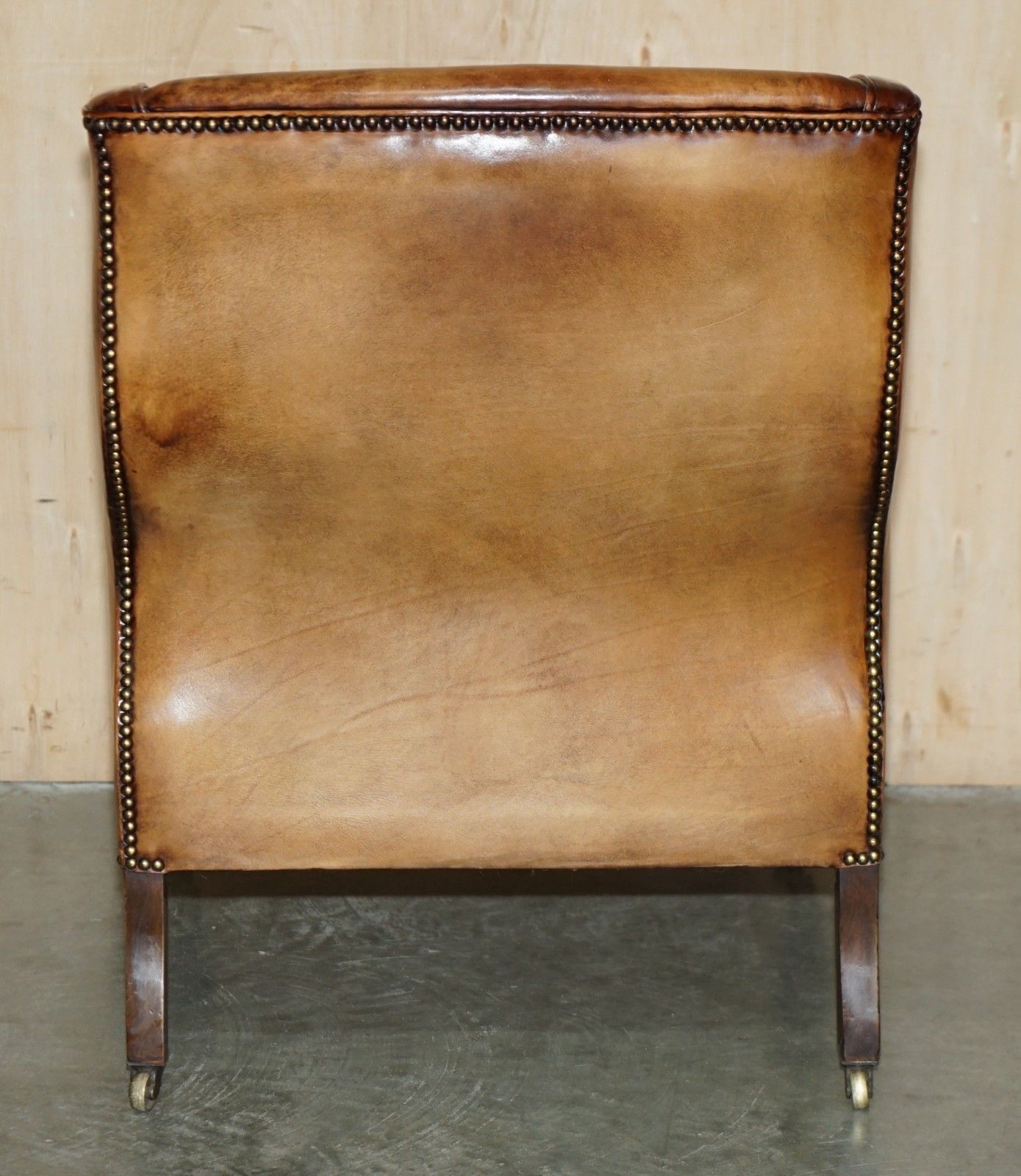 photo for sale Sculptural Frame Antique Chesterfield William IV Brown Leather Library Armchair