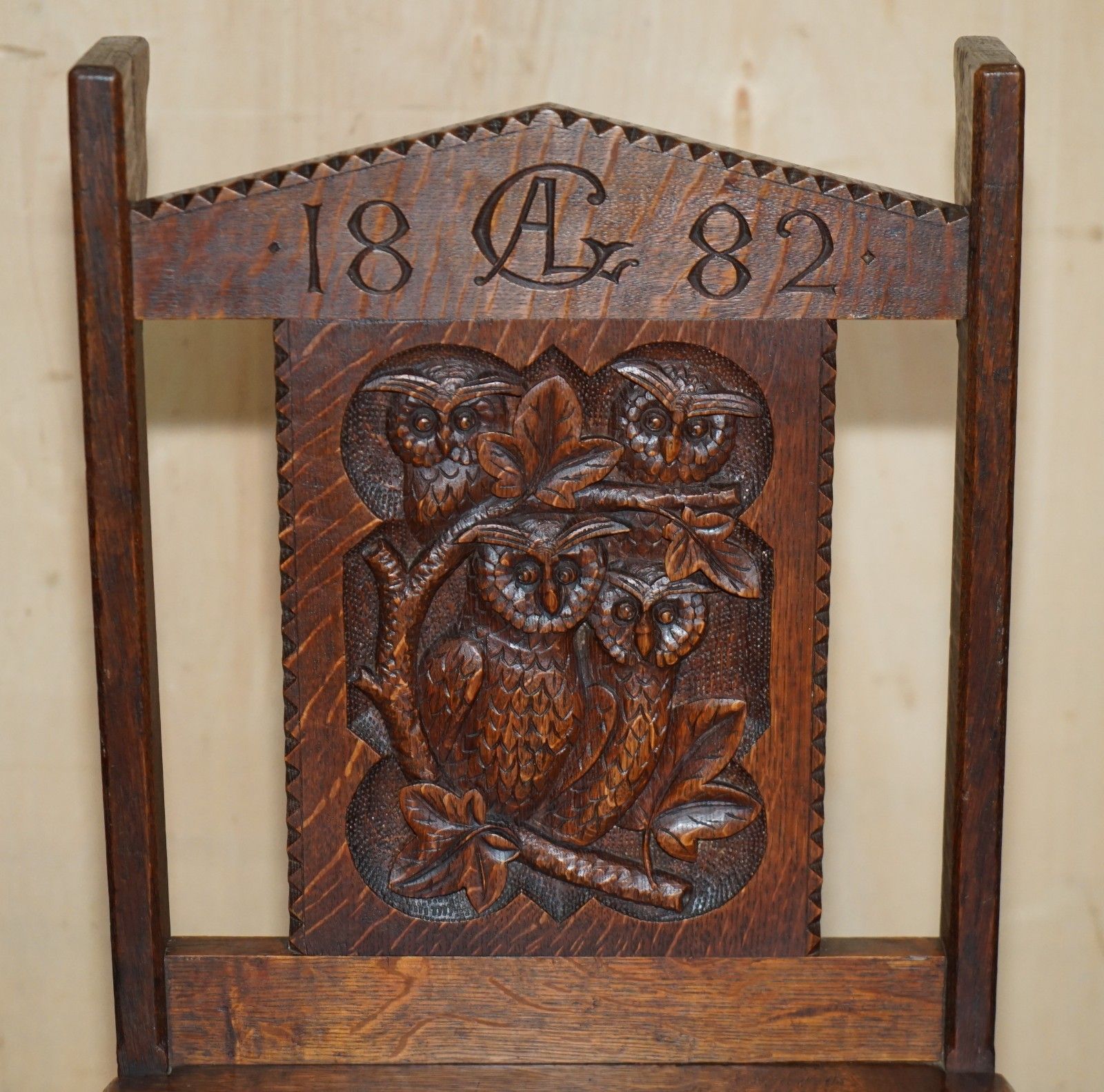 Lovely Super Rare Antique 1882 Dated Owl Carved Metamorphic Library Steps Chair photo Furniture