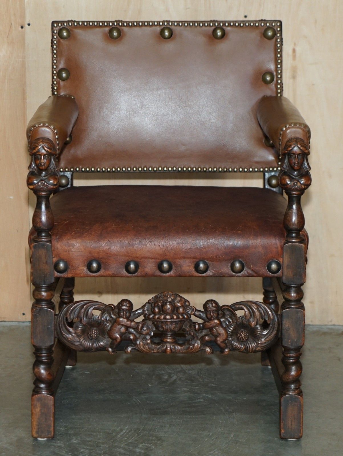 Pair Or Ornately Hand Carved Antique Jacobean Revival Edwardian Throne Armchairs photo Furniture