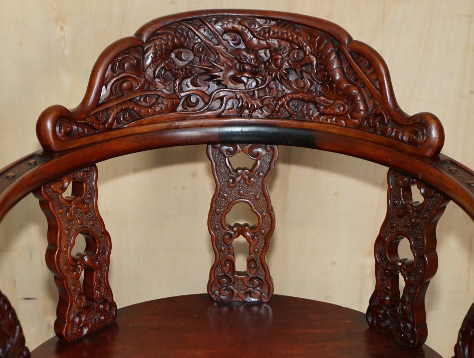 Antique Chinese Dragon Circa 1920's Ornate Deep Red Lacquered Throne Armchair photo Furniture