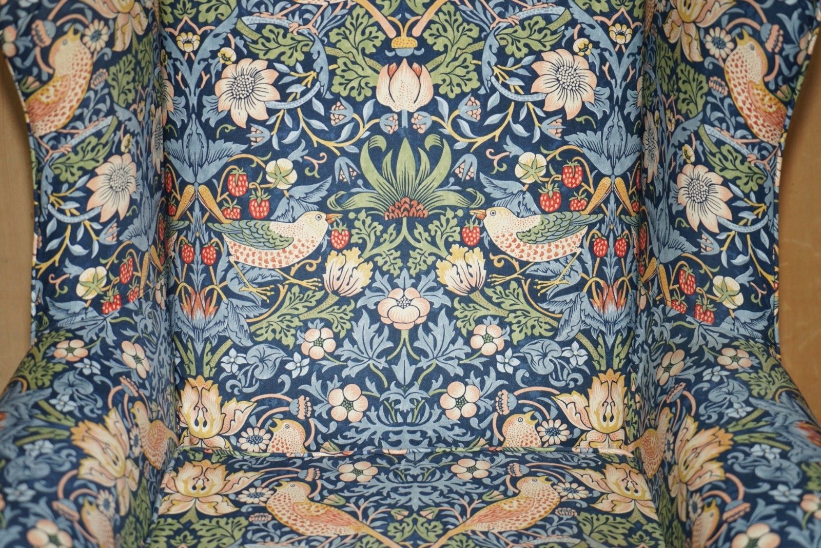 Stunningly Modern William Morris Strawberry Thief Fabric Wingback Armchair photo 1850.0
