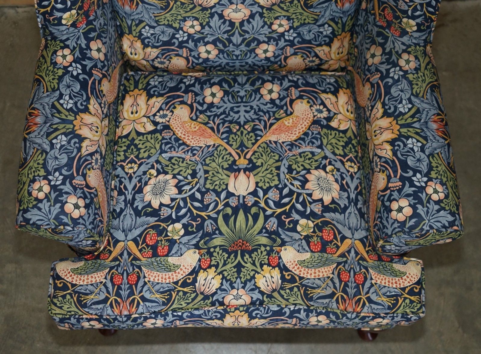 1850.0 Stunningly Modern William Morris Strawberry Thief Fabric Wingback Armchair photo